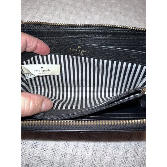 KATE SPADE Leroy Street Neda Full Zip Black Leather Wallet Bow Zipper Pull - Picture 4 of 13